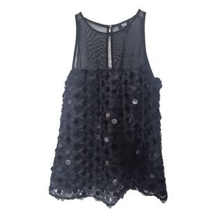 W by Worth Black Sequin Sleeveless Blouse Polyester Holiday Party NYE Size 4